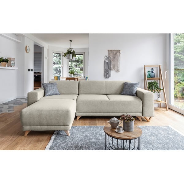 Bézs kinyitható-tárolóhelyes sarokkanapé Classy Sophie – Miuform-image-1