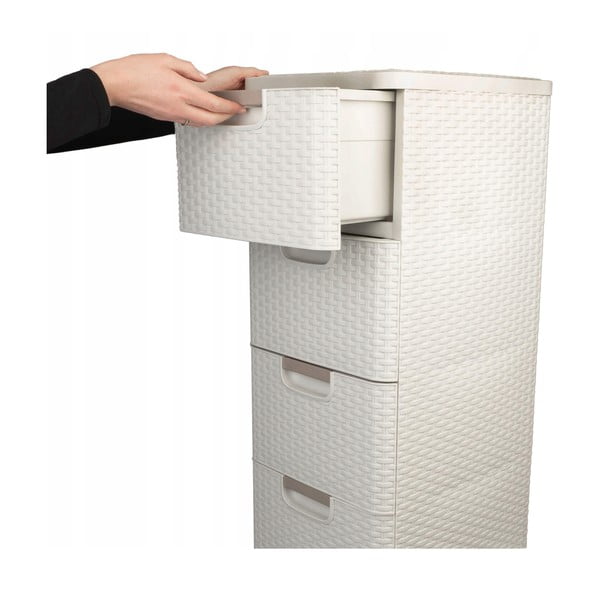 Krémszínű műanyag magas fürdőszoba szekrény 33x79 cm Rattan – Curver-image-1