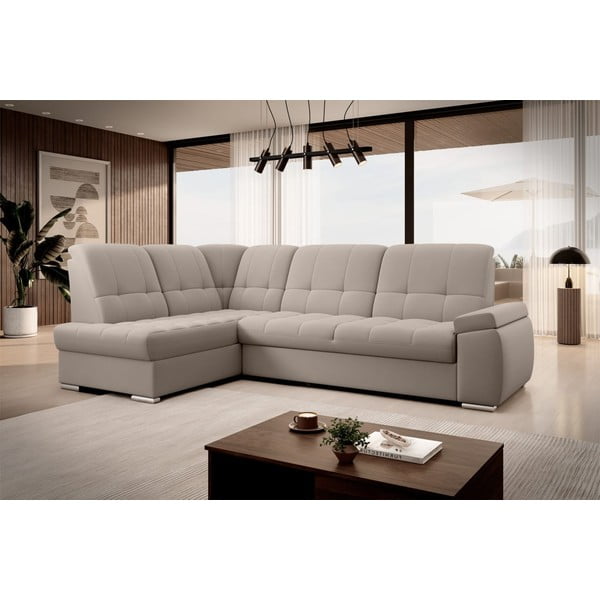 Bézs bársony kinyitható-tárolóhelyes sarokkanapé (bal oldali-L alakú) Sado – ELTAP-image-4