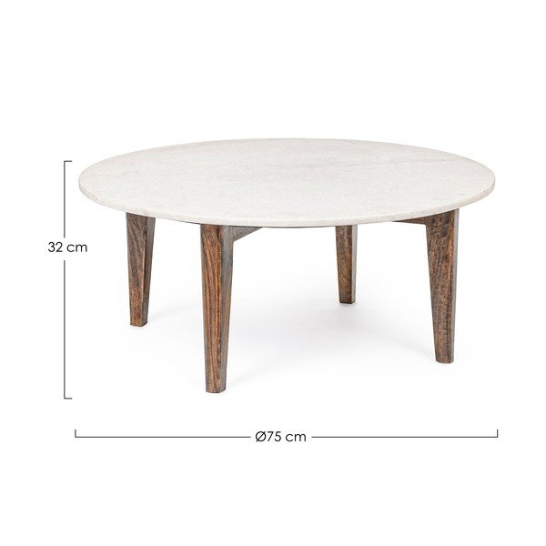 Fehér-natúr színű kerek dohányzóasztal márvány asztallappal ø 75 cm Sylvester – Bizzotto-image-2