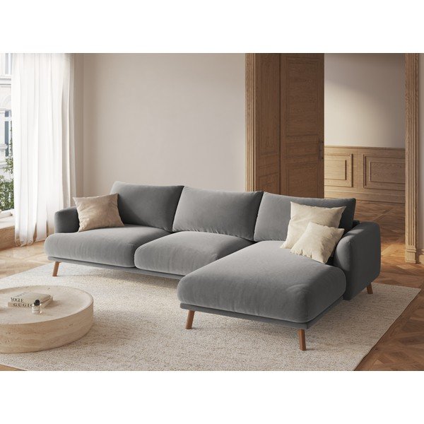 Szürke bársony sarokkanapé (jobb oldali-heverő résszel) Naomi – Micadoni -image-1