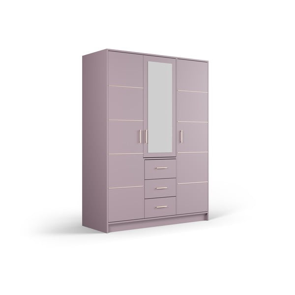 Rózsaszín ruhásszekrény tükörrel 147x200 cm Burren - Cosmopolitan Design-image-2