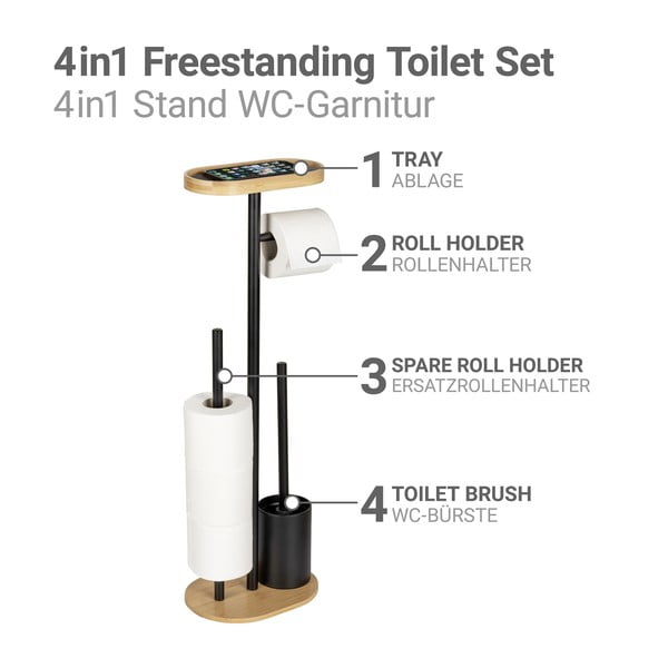 Fekete-natúr színű acél WC-papír tartó állvány WC-kefével Pomarolo – Wenko-image-3