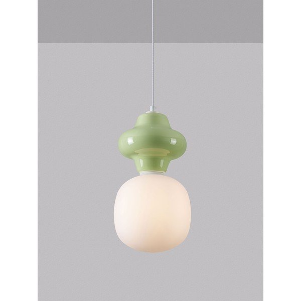 Fehér-világoszöld kerámia függőlámpa üveg búrával ø 18 cm Clio – Nova Luce-image-1