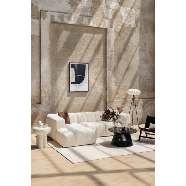 Krémszínű bársony sarokkanapé (bal oldali-heverő résszel) Cube – Bonami Selection-image-1