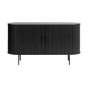 Fekete alacsony komód tolóajtóval, tölgyfa dekorral 140x76 cm Nola – Unique Furniture