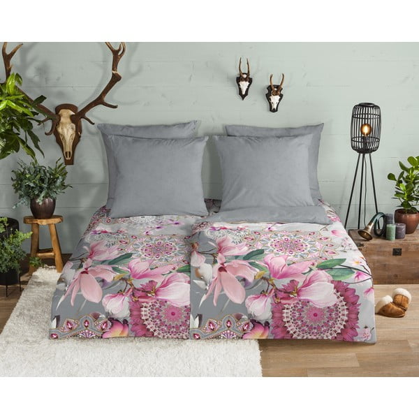 Rózsaszín-szürke egyszemélyes flanel ágyneműhuzat 140x200 cm – HIP-image-1