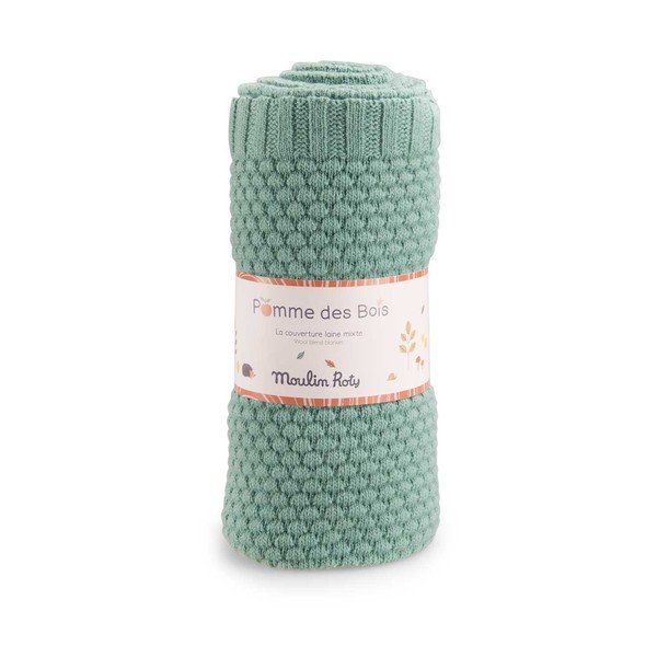 Zöld kötött gyerek takaró szálkeverékből 75x86 cm Pomme des Bois – Moulin Roty-image-1