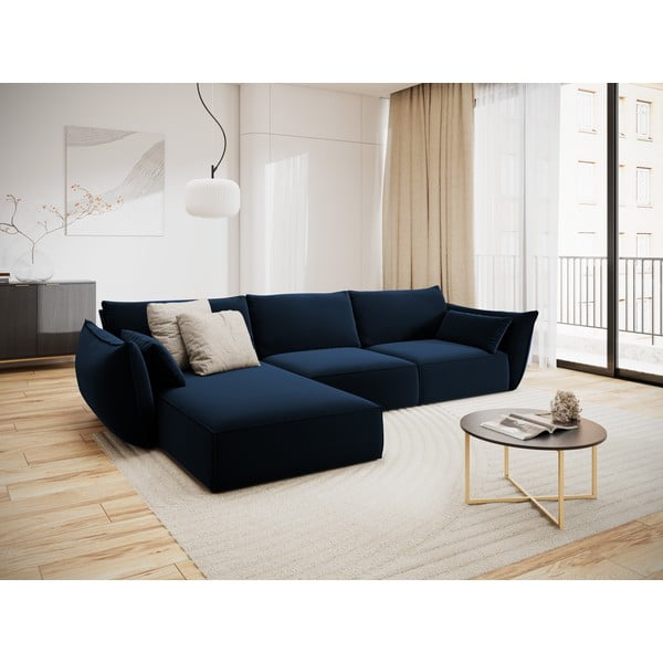 Sötétkék bársony sarokkanapé (bal oldali-heverő résszel) Vanda – Mazzini Sofas-image-1