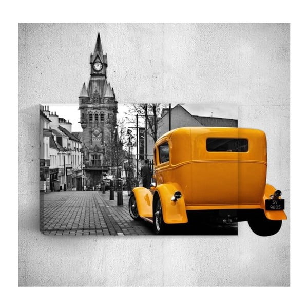 Yellow Retro Car In City 3D fali kép, 40 x 60 cm - Mosticx