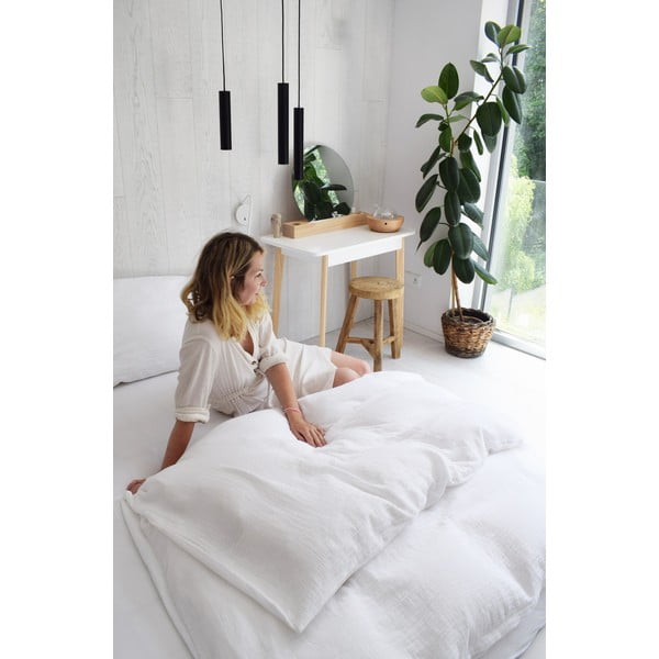 Fehér kétszemélyes muszlin ágyneműhuzat 200x200 cm Plain Muslin – Butter Kings-image-3