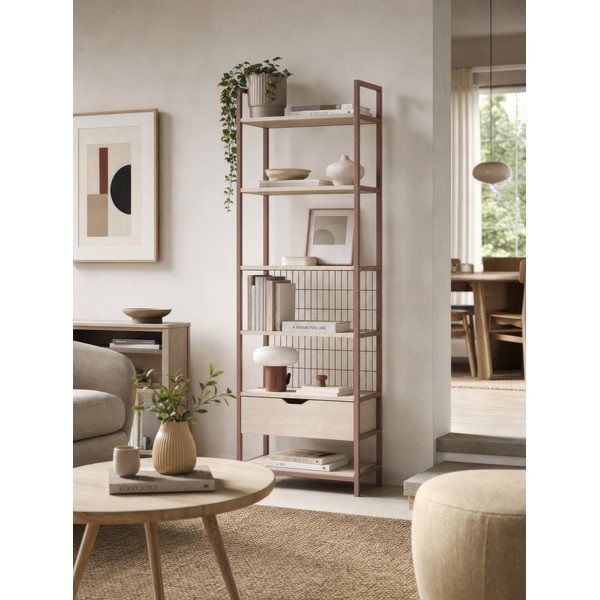 Terrakotta színű acél könyvespolc 60x179,5x40 cm Amara – Marckeric-image-1