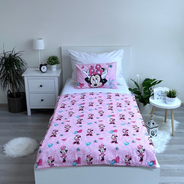 Rózsaszín pamut gyerek ágyneműhuzat babaágyhoz 100x135 cm Minnie Flowers  – Jerry Fabrics-image-2