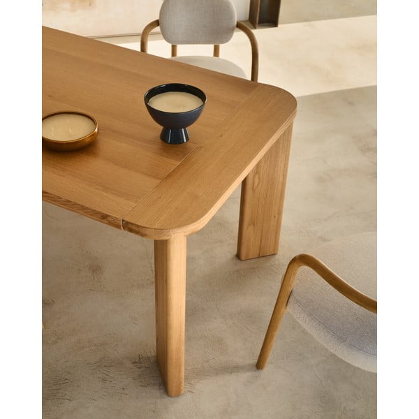 Natúr színű bővíthető étkezőasztal tölgyfa dekoros asztallappal 100x200 cm Jondal – Kave Home-image-2