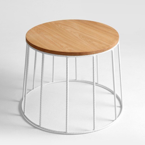 Form Memo tölgyfamintás dohányzóasztal fehér konstrukcióval, ⌀ 50 cm - Custom-image-4