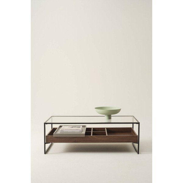 Sötét natúr színű dohányzóasztal üveg asztallappal 60x120 cm Sveg – Jotex-image-2
