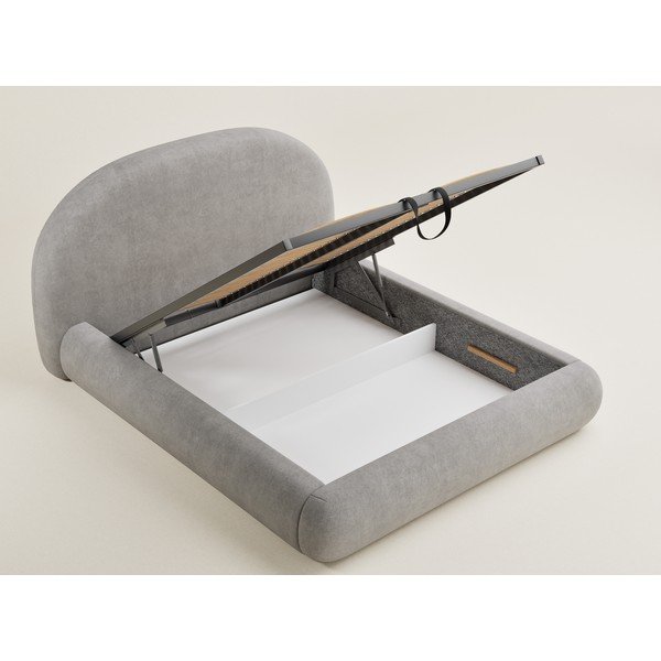 Szürkésbézs kárpitozott ágyneműtartós franciaágy ágyráccsal 180x200 cm Maumere – Maison de Rêve-image-3