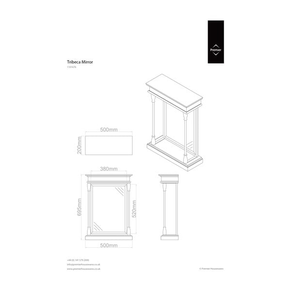 Fali tükör tömörfa kerettel 50x70 cm Tribeca – Premier Housewares-image-2