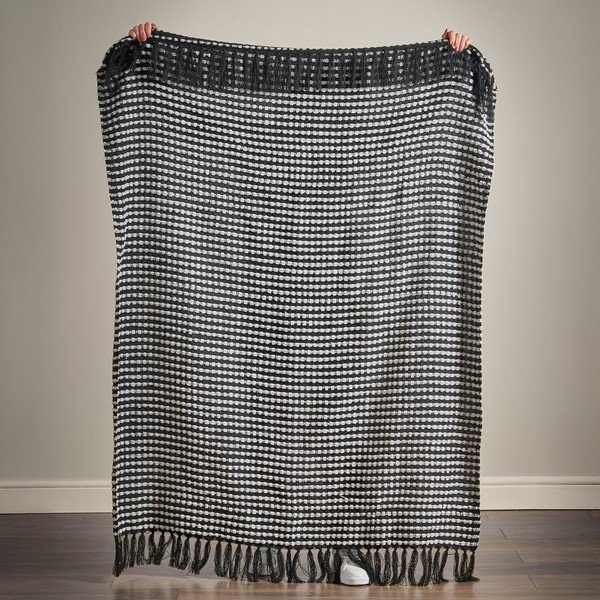 Fekete takaró 125x150 cm Stab Stitch – Catherine Lansfield-image-3