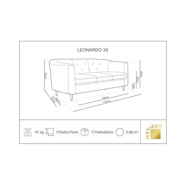 Love piros kanapé, 175 cm - Kooko Home-image-3