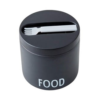 Food fekete snack termodoboz kanállal, magasság 11,4 cm - Design Letters