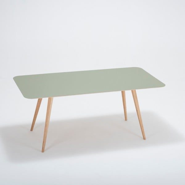 Linn tömör tölgyfa étkezőasztal zöld asztallappal, 180 x 90 cm - Gazzda