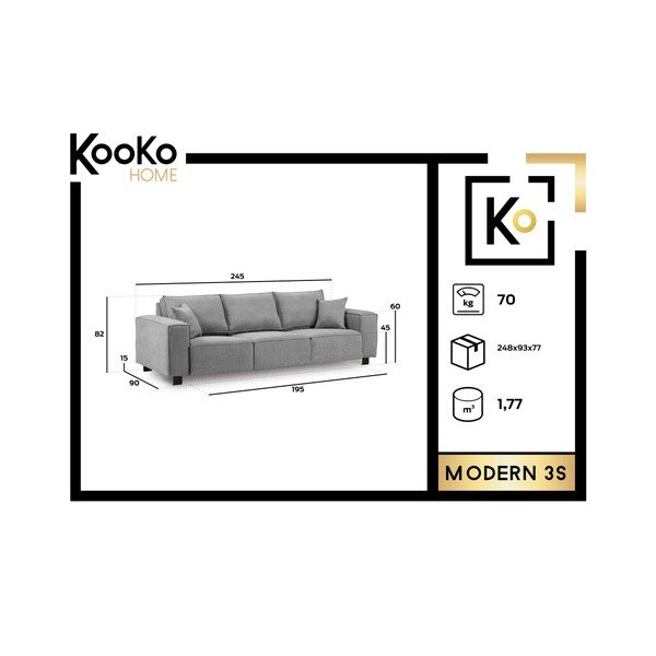 Modern sötétszürke kanapé, 245 cm - Kooko Home-image-1