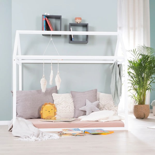 Fehér borovi fenyő házikó alakú gyerekágy matraccal-ágyrács nélkül 70x140 cm House Bed – Roba-image-3