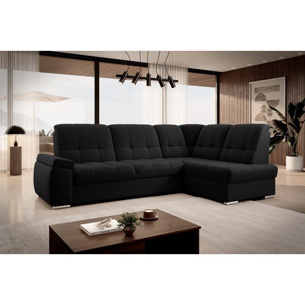 Fekete kinyitható-tárolóhelyes sarokkanapé (jobb oldali-L alakú) Sado – ELTAP-image-4