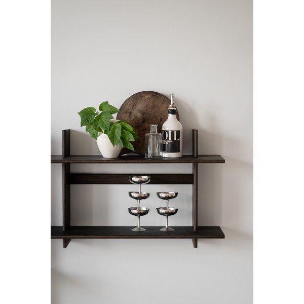 Sötét natúr színű többszintes fali polc tölgyfa dekorral 75 cm Westlock – Rowico-image-2