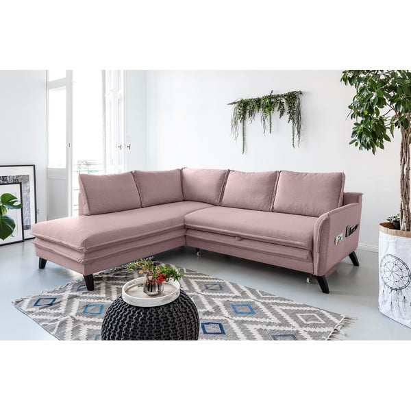 Charming Charlie L púderrózsaszín kinyitható sarokkanapé, bal oldali - Miuform-image-4