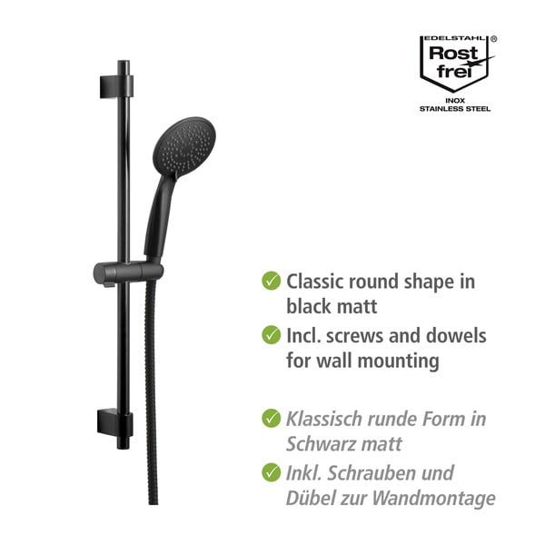 Fekete rozsdamentes acél zuhanyszett 66 cm Young – Wenko-image-3