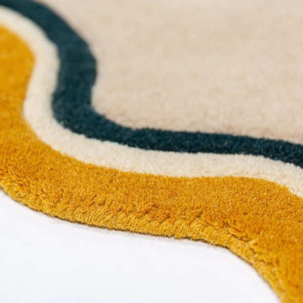 Natúr színű kézi szövésű gyapjú kerek szőnyeg ø 180 cm Leo Scallop – Flair Rugs-image-3