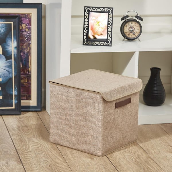 Világosbarna fedeles juta tárolódoboz 30x30x30 cm – Mioli Decor-image-1