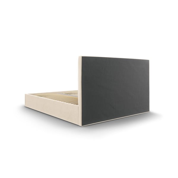 Bézs kárpitozott franciaágy tárolóhellyel ágyráccsal 160x200 cm Juniper – Mazzini Beds-image-4