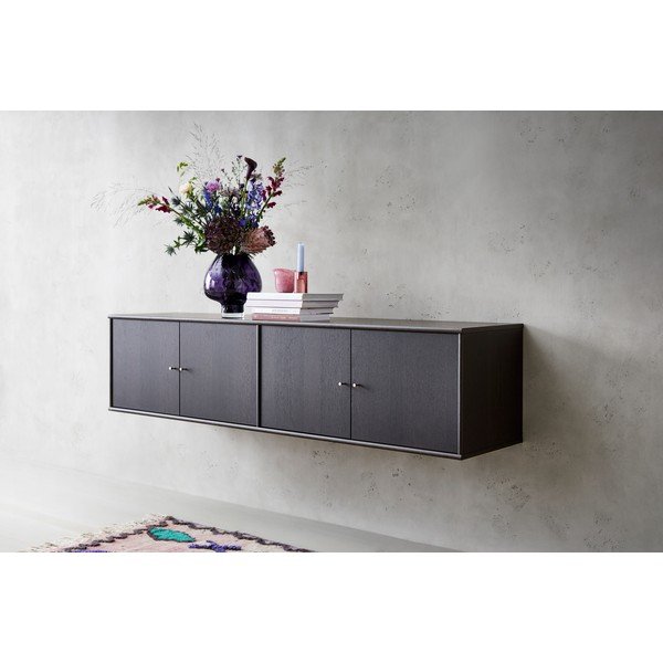Sötétbarna alacsony komód tölgyfa dekorral 176x42 cm Mistral - Hammel Furniture-image-2
