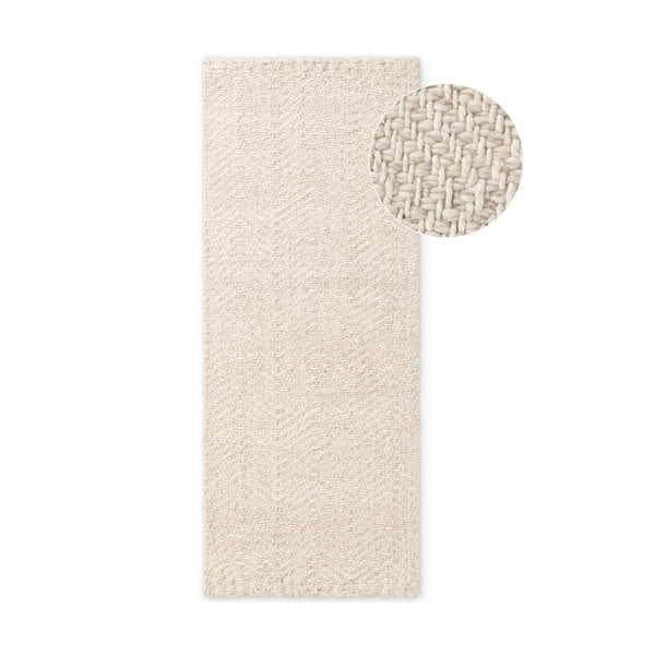 Krémszínű-elefántcsont színű kézi szövésű gyapjúkeverék futószőnyeg 80x200 cm Majoli – Elle Decoration