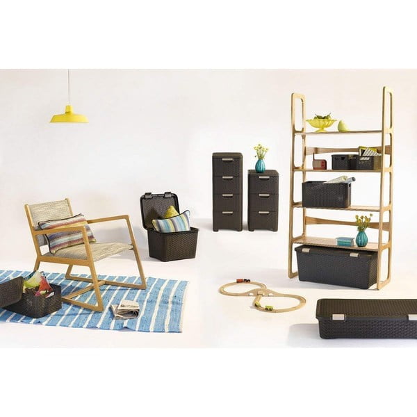 Sötétbarna műanyag magas fürdőszoba szekrény 33x79 cm Rattan – Curver-image-1