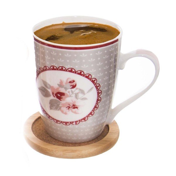 Natúr színű fa poháralátét szett állvánnyal 6 db-os – Orion-image-1