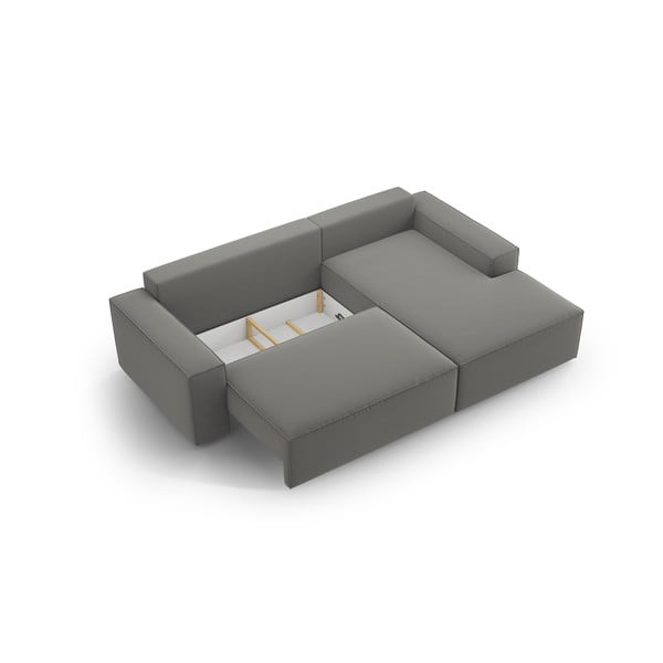 Világosszürke bársony kinyitható-tárolóhelyes sarokkanapé (jobb oldali-heverő résszel) Jodie – Micadoni -image-4