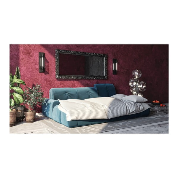 Tous sötétkék kinyitható bal oldali bársony sarokkanapé - devichy-image-3