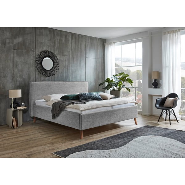 Világosszürke kárpitozott ágyneműtartós franciaágy ágyráccsal 180x200 cm Riva – Meise Möbel-image-1