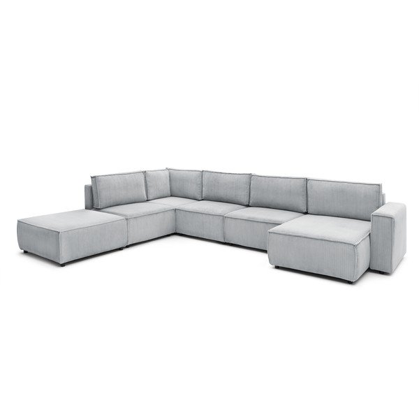 Világosszürke kordbársony sarokkanapé (bal oldali-"U" alakú) Nihad modular – Bobochic Paris-image-3