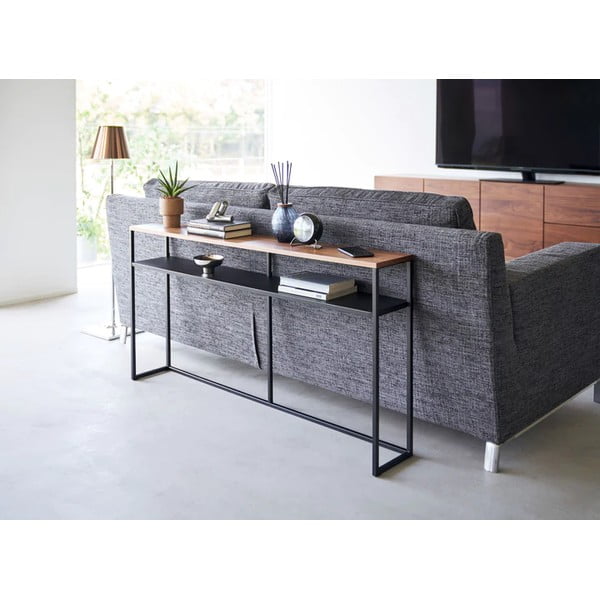 Fekete-sötétbarna konzolasztal kőrisfa dekorral 20,5x126 cm Tower – YAMAZAKI-image-1