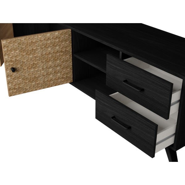 Fekete TV-állvány egzotikus fa dekorral 181x53 cm Hanoi - Marckeric-image-1