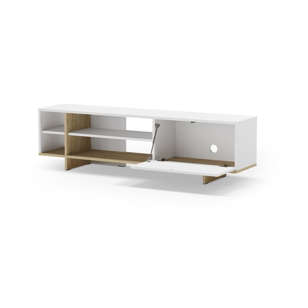 Fehér TV-állvány tölgyfa dekorral 160x44 cm Cequoia – Marckeric-image-3