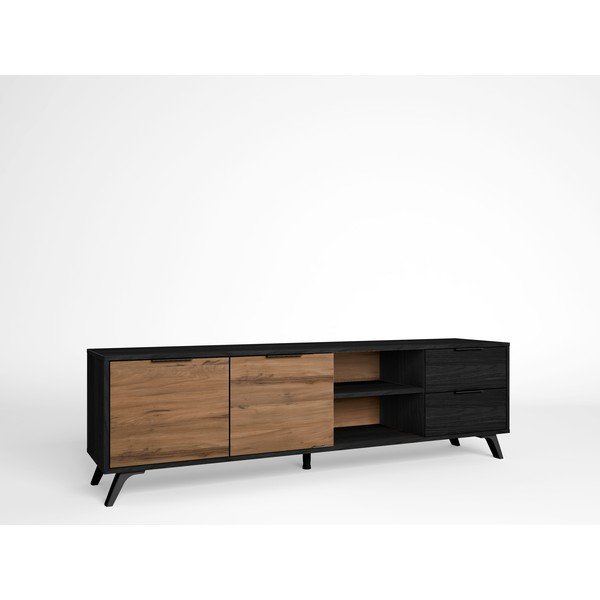 Fekete-natúr színű TV-állvány diófa dekorral 181x53 cm Noe – Marckeric-image-4