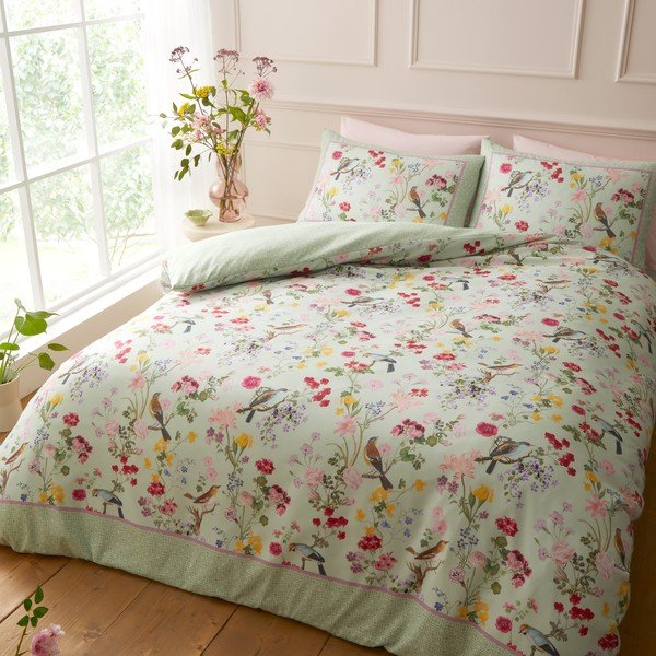 Zöld kétszemélyes háromrészes ágyneműhuzat 200x200 cm Birds In Bloom – RHS-image-3
