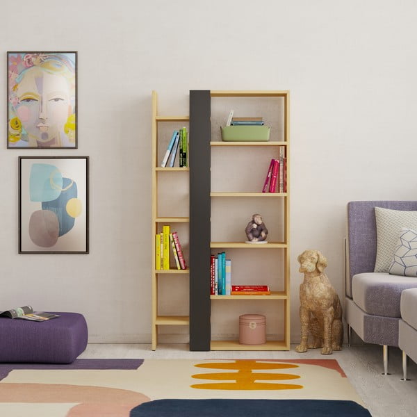 Fekete-natúr színű könyvespolc tölgyfa dekorral 80x152 cm Axel – Marckeric-image-4