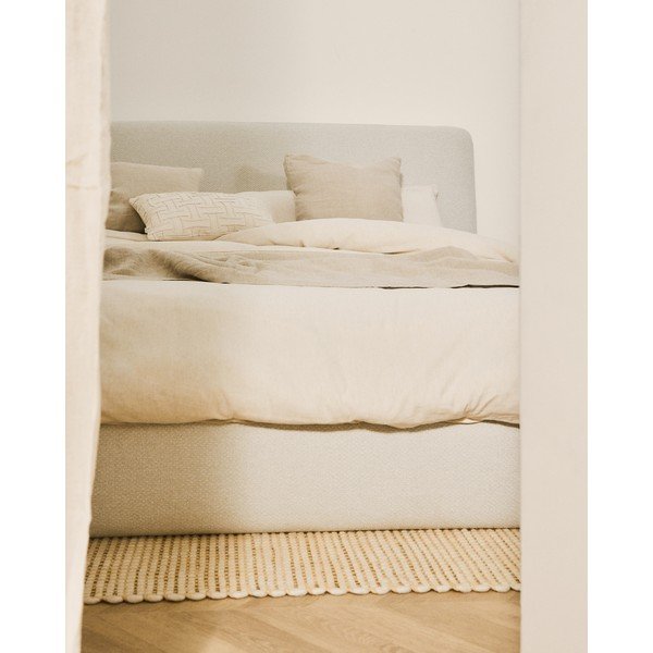 Bézs kárpitozott franciaágy ágyrács nélkül 180x200 cm Martina – Kave Home-image-2